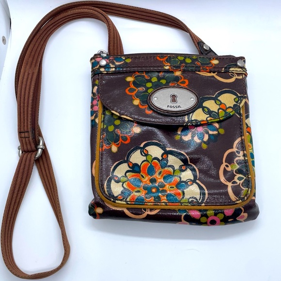 Fossil Key-Per Cross Body Purse Floral Autumn Colors Organized - Picture 1 of 13